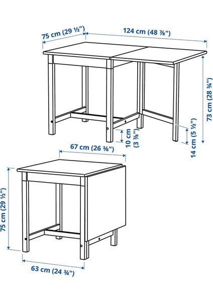 Pınntorp Katlanır Mutfak Masası, Açık Kahverengi-Beyaz, 2-4 Kişilik, Katlanabilir, 67/124X75 cm