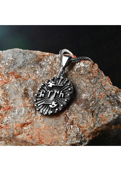 Tekno Trust Gümüş 925 Ayar Gümüş Balta Motifli Göktürkçe Türk Yazılı Kolye 925 Ayar