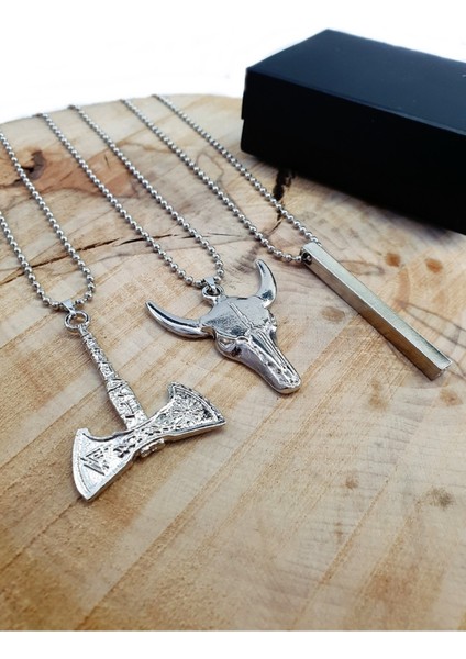 Tekno Trust Evet 3'lü Balta Boğa Çubuk Düz Bar Top Zincir Erkek Kolye Seti 3'lü Sembol Oversize Geçirmeli Tüm Y fiyatları