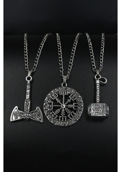 Tekno Trust Basic 3'lü Balta, Pusula Madalyon, Thor Çekiç Gümüş Renk Kolye Seti 0,1 Altı Fl Gümüş Kaplama Evet modelleri