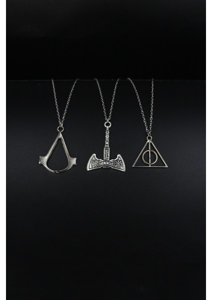 Tekno Trust Evet 3'lü Assassin's Creed, Viking Balta ve Harry Potter Gümüş Renk Erkek Kolye Seti Parlak Yok Ove fiyatları