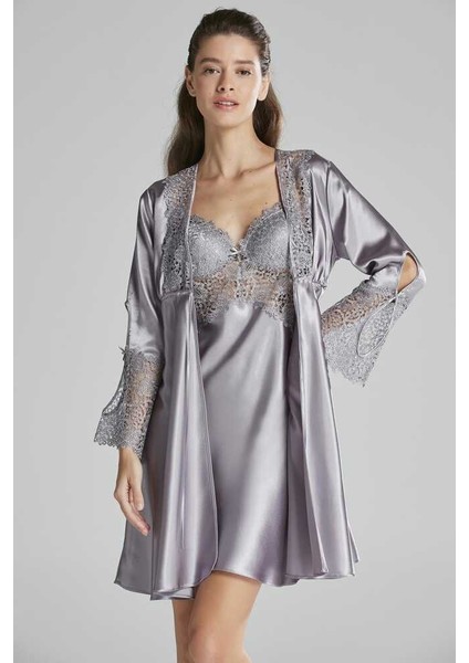 Saten Gecelik Sabahlık Pijama Takım Şort Takım 6'lı Gelin Çeyiz Seti 6625