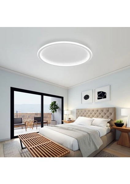 Beyaz Ø100CM Çember 4000k Işık Rengi, Kumandalı LED Tavan Lambası, yuvarlak Avize, modern Aydınlatma, dekoratif Işık
