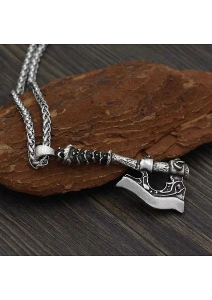 Tekno Trust Parlak Savaşçı Balta Kolye Unisex I1 Platinyum Kaplama Business Klipsli Tekli Tall Doğa Mineli Bage