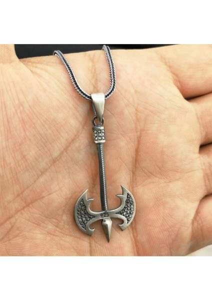 Tekno Trust 60 cm Özel Balta Tasarım Gümüş Erkek Kolye Klasik Gümüş