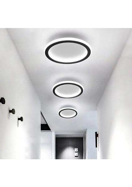 Siyah Ø30CM Çember 3 Işık Rengi, Kumandalı LED Tavan Lambası, yuvarlak Avize, modern