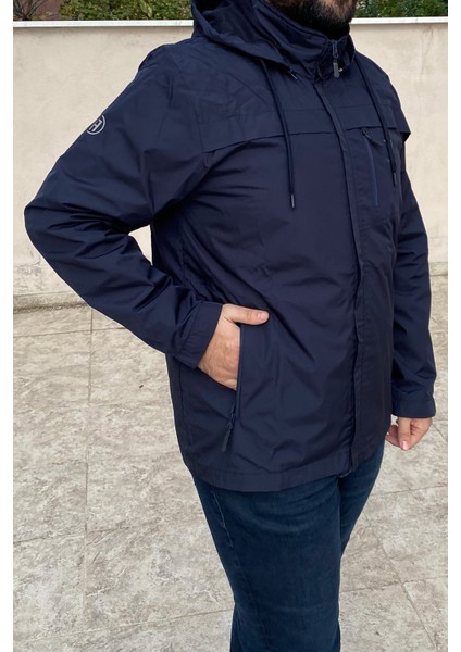 Büyük Beden Erkek Kapüşonlu Rüzgar Geçirmez Cep Detaylı Içi Fileli Yağmurluk Laci Remsa Spor TH901
