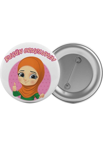 Bugün Oruçluyum Çanta Rozeti 20 Adet En Büyük Boy 5.8cm Iğneli Broş
