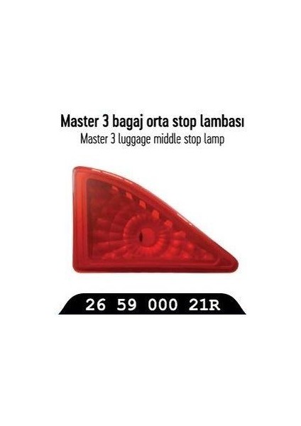 Bagaj Orta Stop Lambası Renault Master Iıı