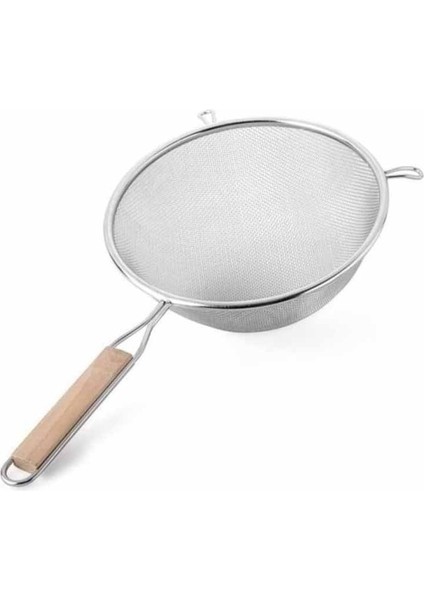 Ahşap Saplı Paslanmaz Çelik Süzgeç, Büyük Boy Metal Süzgeç 24*10 cm