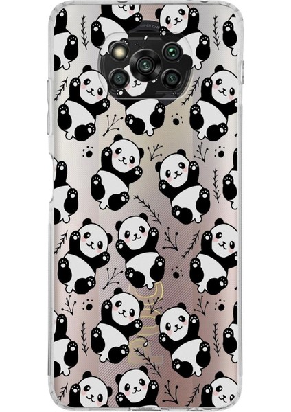 Xiaomi Poco X3 Pro Kamera Korumalı Kapak Panda Tasarımlı Şeffaf Kılıf