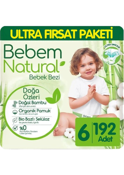 Bebem Natural Bebek Bezi Ultra Fırsat Paketi 6 Beden 64X3 192 Adet