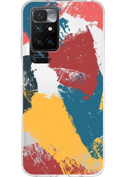 Redmi 10 2022 Uyumlu Kamera Korumalı Kapak Brushstroke Tasarımlı Şeffaf Silikon Kılıf