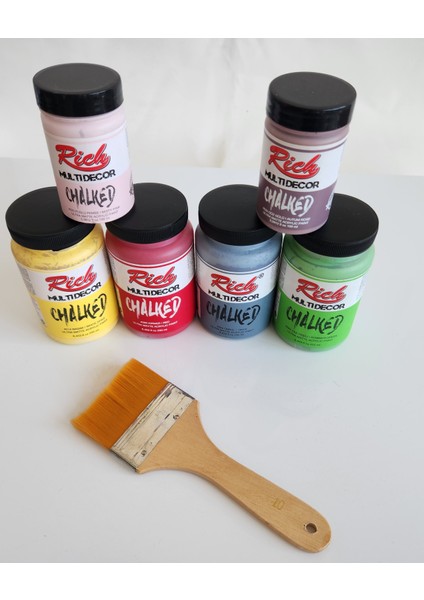 Multidecor Chalked 6 Renk Set 4ADET 250CC+4ADET 100CC + 10 Numara Zemin Fırça