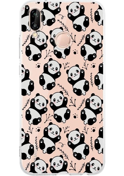 Huawei P20 Lite Kamera Korumalı Kapak Panda Tasarımlı Şeffaf Kılıf