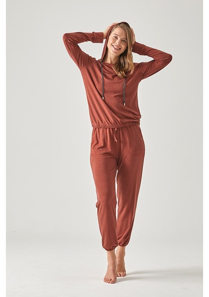 Kahverengi Kaşmir W24155 Kadın Pijama Takımı - L Beden