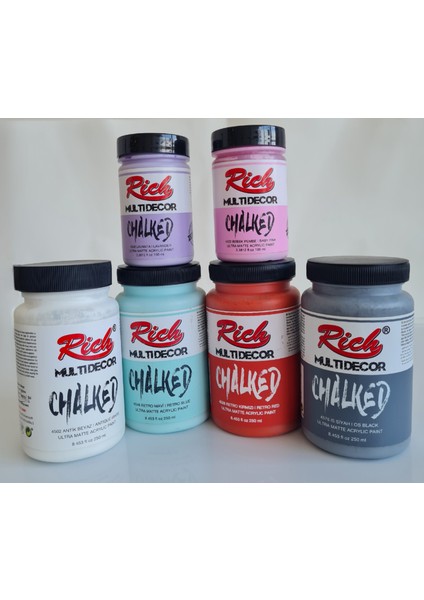 Multidecor Chalked 6 Renk Set 4ADET 250CC+4ADET 100CC + 8 Numara Zemin Fırça
