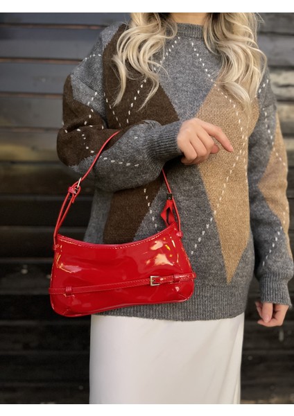 Tekno Trust Düz Kadın Kırmızı Rugan Retro Baget Çanta Kırmızı Gündüz / Gece fiyatları