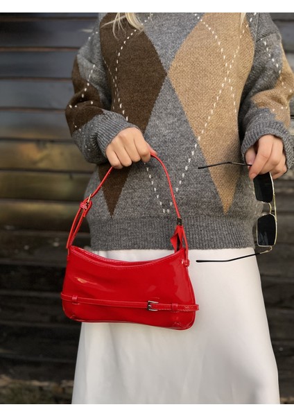 Tekno Trust Düz Kadın Kırmızı Rugan Retro Baget Çanta Kırmızı Gündüz / Gece modelleri