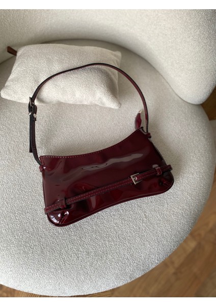 Tekno Trust Düz Kadın Bordo Rugan Retro Baget Çanta Gündüz / Gece Bordo modelleri