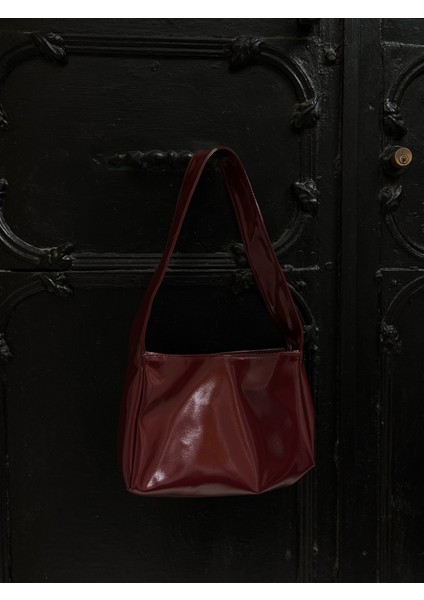 Tekno Trust Bordo Kadın Bordo Rugan Çanta Suni Deri Düz Orta Boy Günlük