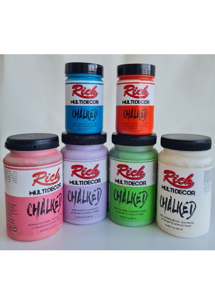 Multidecor Chalked 6 Renk Set 4ADET 250CC+4ADET 100CC + 8 Numara Zemin Fırça