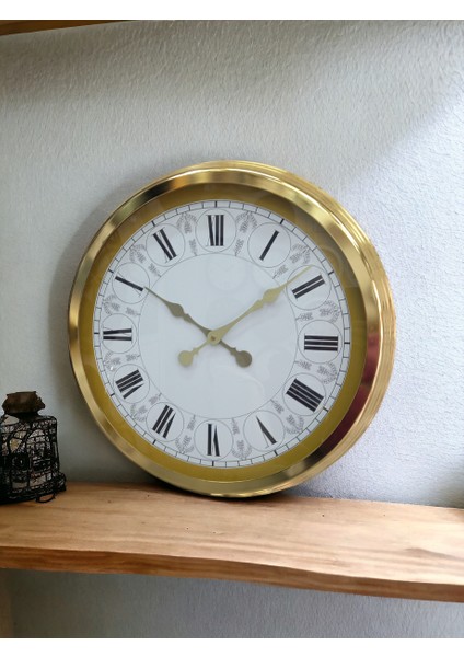 Gold Metal Çerçeveli Salon Otel Ofis Duvar Saati Çap 60 cm