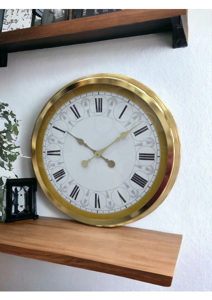 Gold Metal Çerçeveli Salon Otel Ofis Duvar Saati Çap 60 cm indirimleri