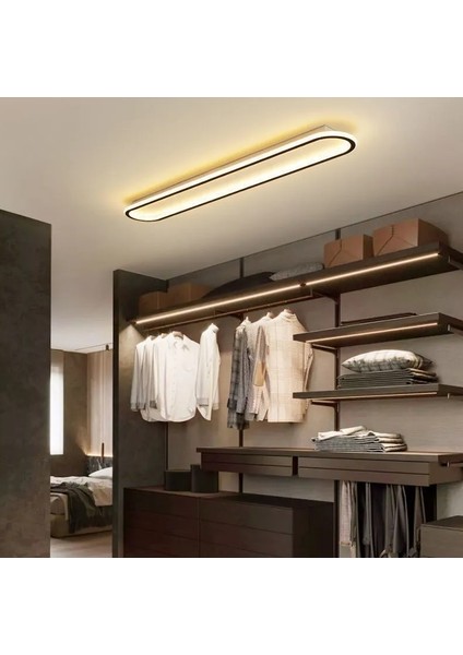 Siyah Oval 80x16 cm 3 Işık Rengi Kumandalı LED Tavan Avize