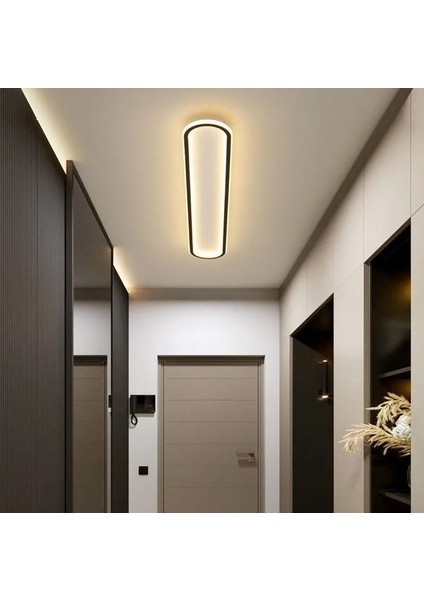 Siyah Oval 80x16 cm 3 Işık Rengi Kumandalı LED Tavan Avize