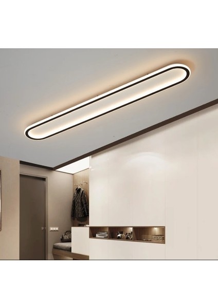 Siyah Oval 80x16 cm 3 Işık Rengi Kumandalı LED Tavan Avize