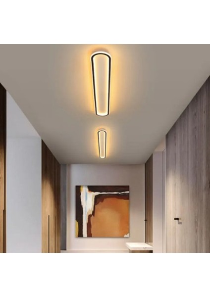 Siyah Oval 80x16 cm 3 Işık Rengi Kumandalı LED Tavan Avize