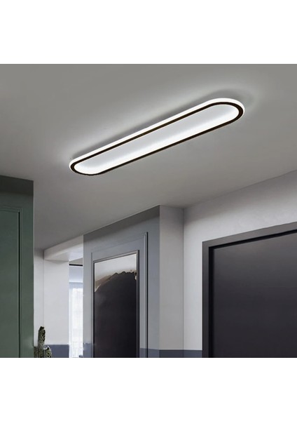 Siyah Oval 80x16 cm 3 Işık Rengi Kumandalı LED Tavan Avize