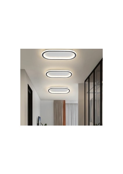 Siyah Oval 60x16 cm 4000k Işık Rengi Kumandalı LED Tavan Avize