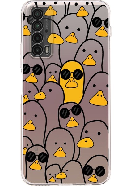 Huawei P Smart 2019 Kamera Korumalı Kapak Duck Tasarımlı Şeffaf Kılıf