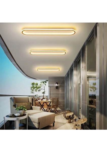 Gold Oval 100X16CM 3 Işık Rengi, Kumandalı LED Tavan Lambası,oval Avize,modern Aydınlatma,dekoratif Işık