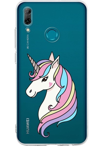 Huawei P Smart 2019 Uyumlu Kamera Korumalı Kapak Unicorn Tasarımlı Şeffaf Kılıf