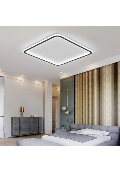 Siyah 80X80CM Kare 3 Işık Rengi, kumandalı LED Tavan Lambası, avize, modern Aydınlatma, Dekoratif Işık