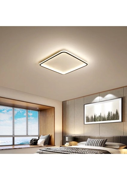 Siyah 60X60CM Kare 3 Işık Rengi ,kumandalı LED Tavan Lambası, avize, modern Aydınlatma, Dekoratif Işık