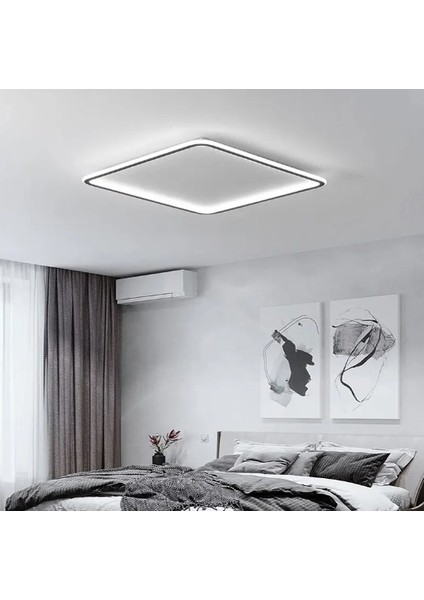 Siyah 60X60CM Kare 3 Işık Rengi ,kumandalı LED Tavan Lambası, avize, modern Aydınlatma, Dekoratif Işık