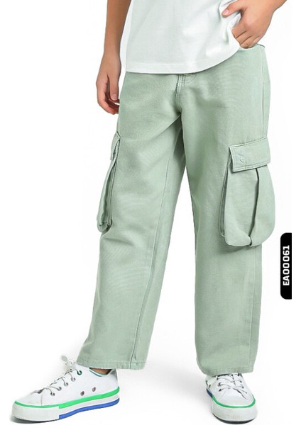 Oversize Fermuarlı Kargo Çift Cepli Geniş Paçalı Erkek Çocuk Pantolon 5-14 Yaş 2421