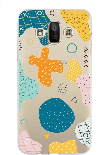 Samsung Galaxy J7 Duo Kapak Geometrik Şekiller Tasarımlı Şeffaf Süper Silikon Kılıf Uyumlu