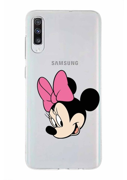 Samsung Galaxy A70S Kapak Minnie Mouse Tasarımlı Şeffaf Süper Silikon Kılıf
