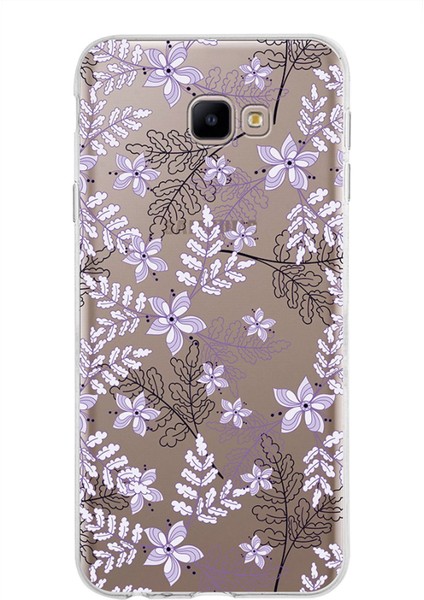 Samsung Galaxy J4 Core Kapak Floral Lila Tasarımlı Şeffaf Süper Silikon Kılıf