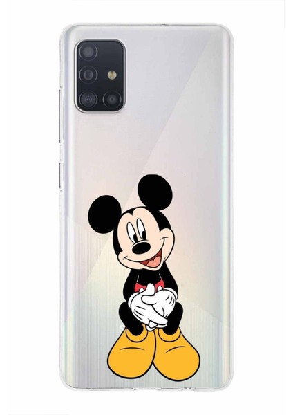 Samsung Galaxy A51 Kapak Mickey Mouse Tasarımlı Şeffaf Süper Silikon Kılıf