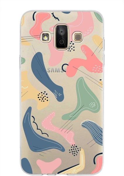 Samsung Galaxy J7 Duo Kapak Abstract Tasarımlı Şeffaf Süper Silikon Kılıf Uyumlu