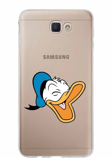 Samsung Galaxy J7 Prime Kapak Donald Duck Tasarımlı Şeffaf Süper Silikon Kılıf