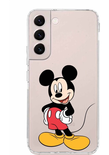Samsung Galaxy S22 Kamera Korumalı Kapak Mickey Mouse Tasarımlı Şeffaf Süper Silikon Kılıf