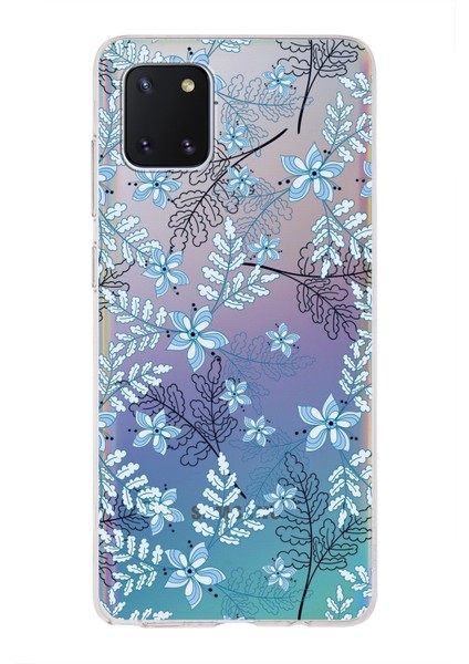 Samsung Galaxy NOTE10 Lite Floral Mavi Tasarımlı Şeffaf Süper Silikon Kılıf