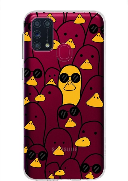 Samsung Galaxy M31 Kapak Duck Tasarımlı Şeffaf Süper Silikon Kılıf